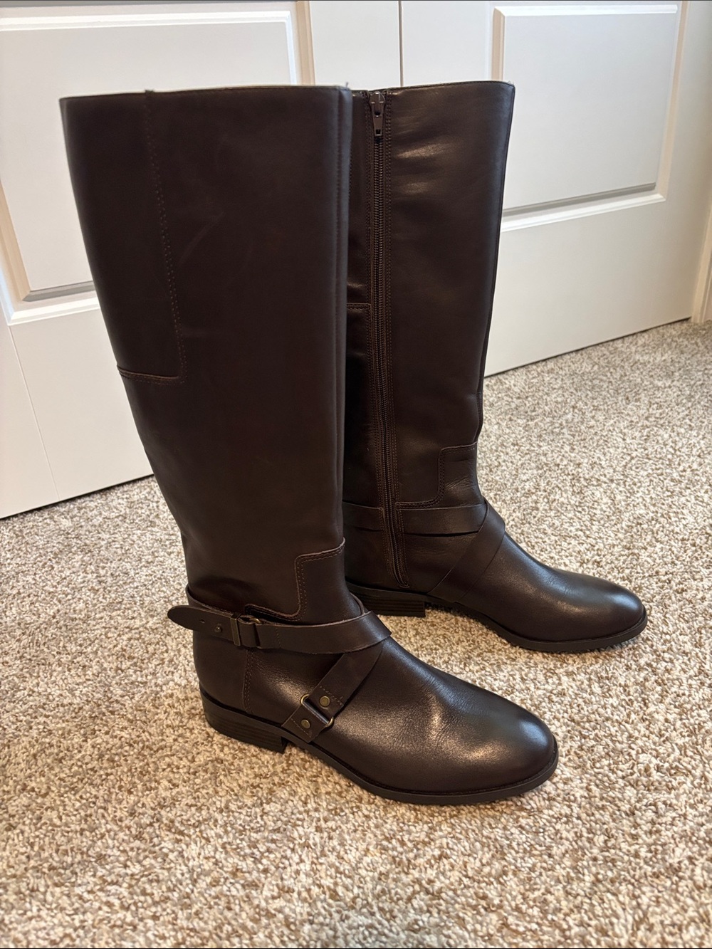 Nine West Dark Brown Leather Knee-High Riding Boots